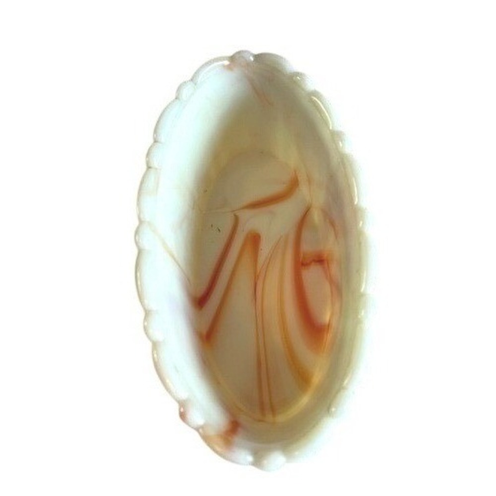 Vintage Akro Agate Marbled Glass Dish With Scalloped Rim. - Picture 4 of 9